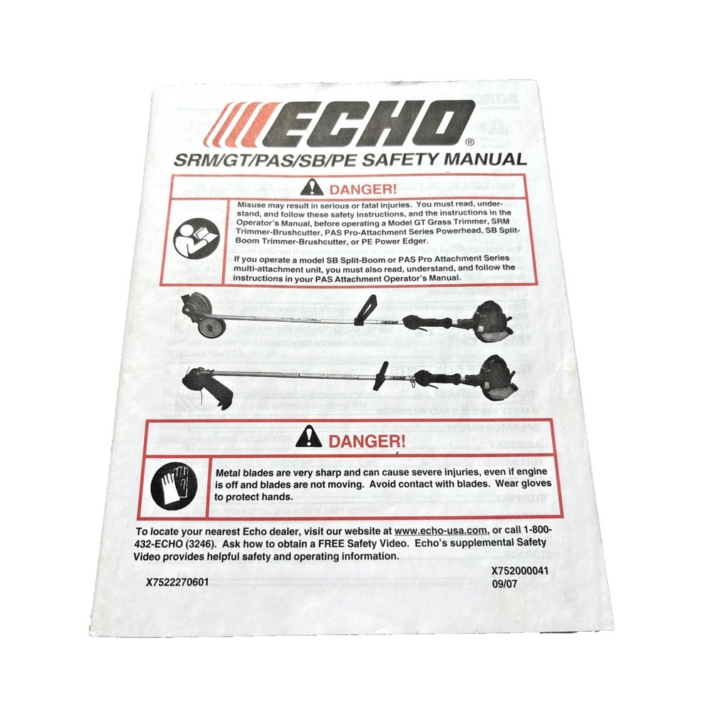Echo Grass Trimmer Safety Manual SRM/GT/PAS/SB/PE